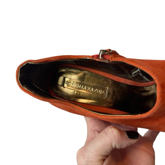 BCBGMaxAzria Red/Orange‎ High-Heeled Peep-Toe Booties - Picture 9 of 10